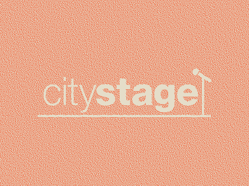 City stage : logo citystage avec un micro, dessin tramé corail
