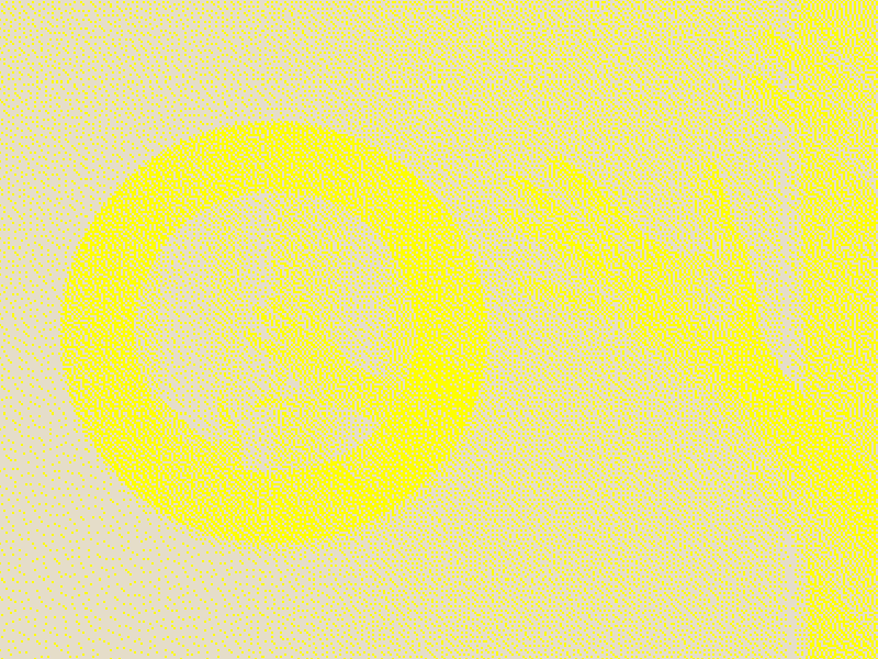 écho : miroir rond et main tendue, dessin tramé jaune
