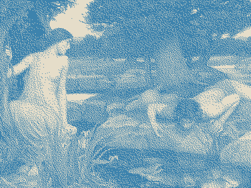 Narcisse et Écho, d'après une peinture, dessin tramé bleu