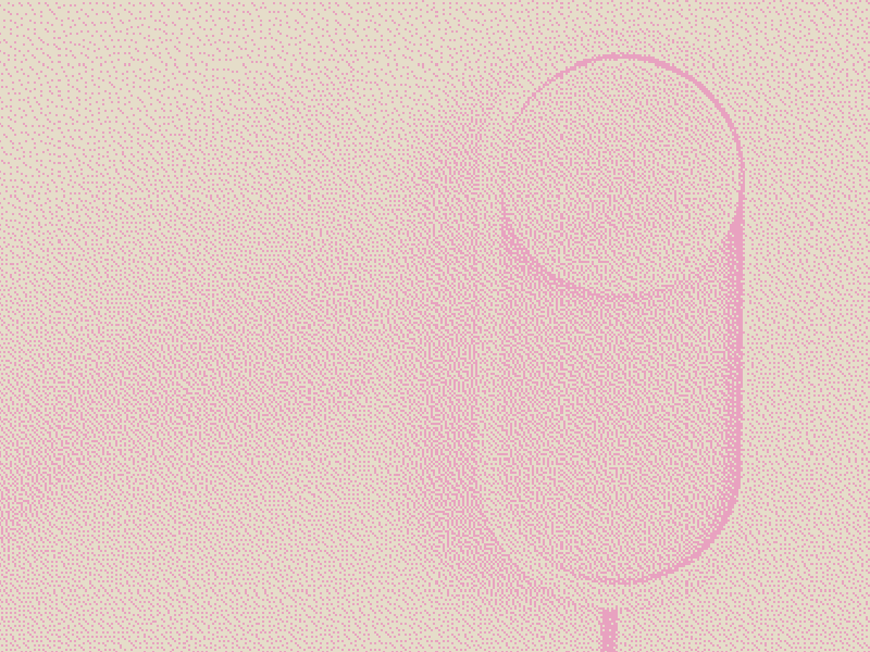 Toogle : objet sonore en forme de pastille sur une tige, dessin tramé rose