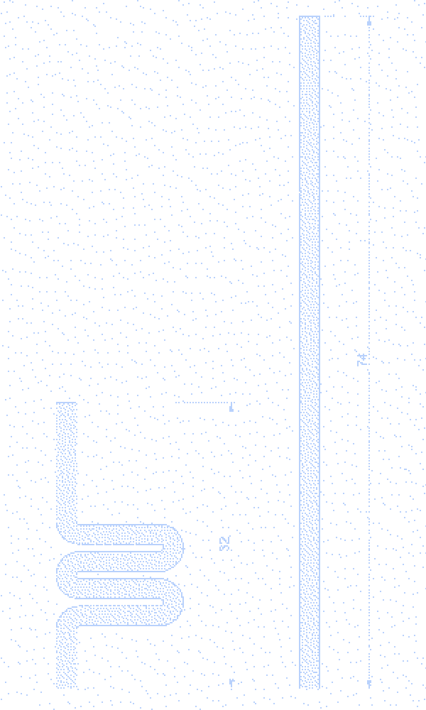 Technical drawing: the folded bore next to the length of a straight flute