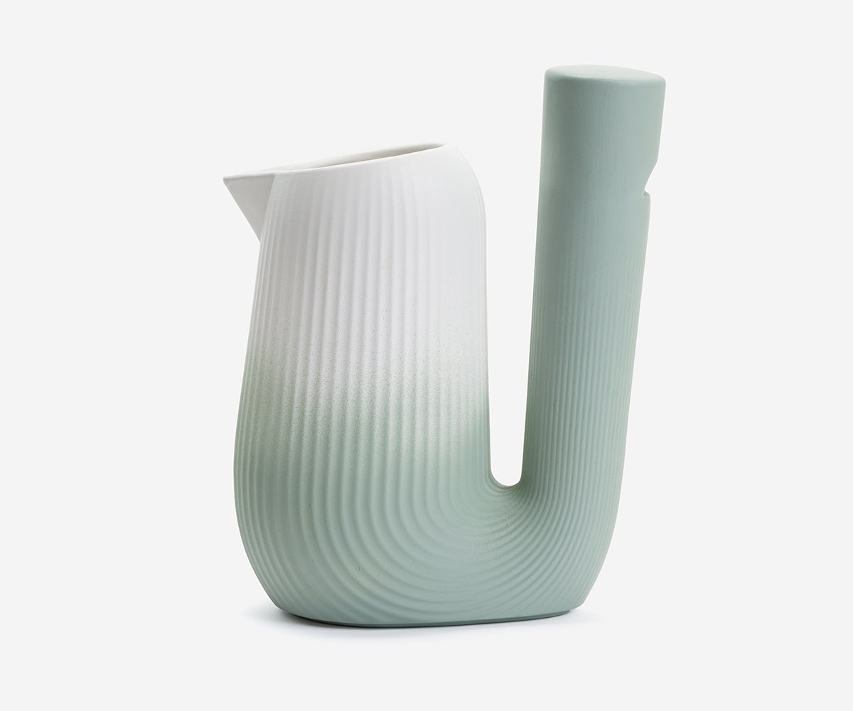 Pan carafe with a sage green gradient glaze