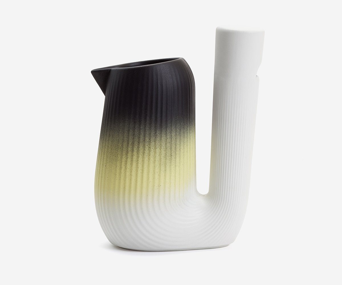 Pan carafe with a black and yellow gradient glaze